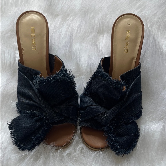 Nine West Blue Frayed Denim Mules 8 - Picture 4 of 8